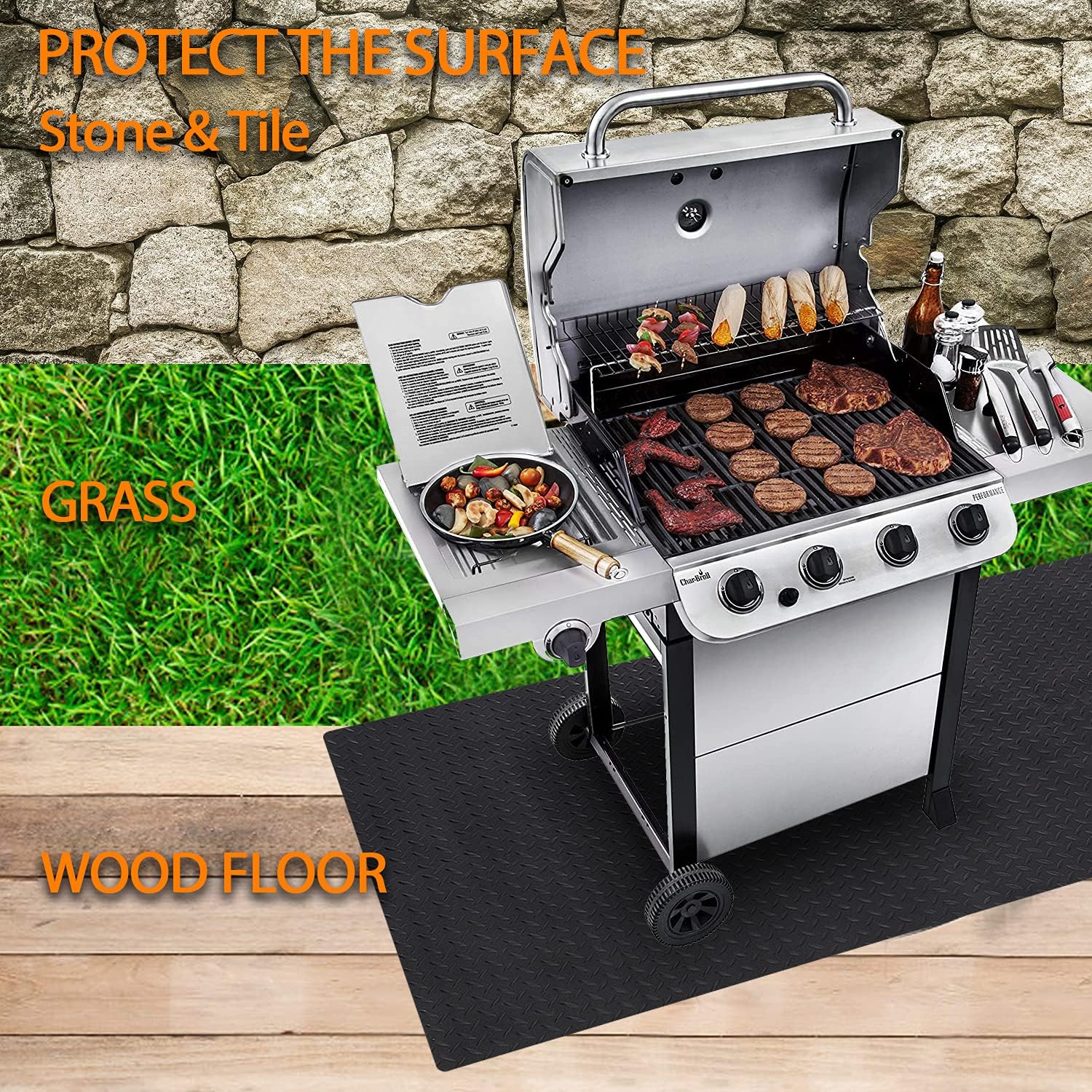 Fire Resistant Rug for Fireplace, Hearth Pad for Wood Stove, Durable 36 x 61 Inch PVC Flame Retardant Mat