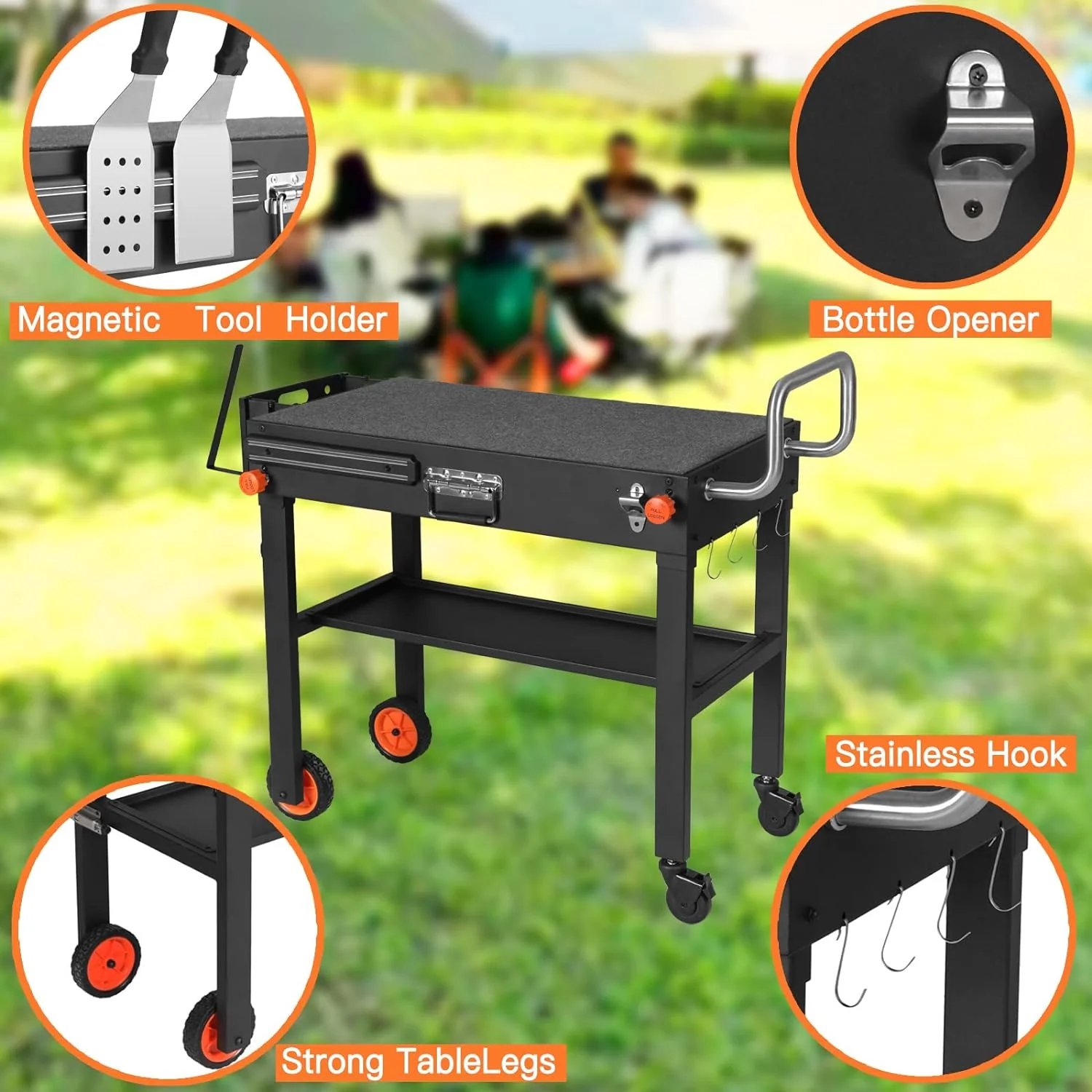 Portable Blackstone Griddle Stand Grill Table - Outdoor BBQ Cart with Wheels