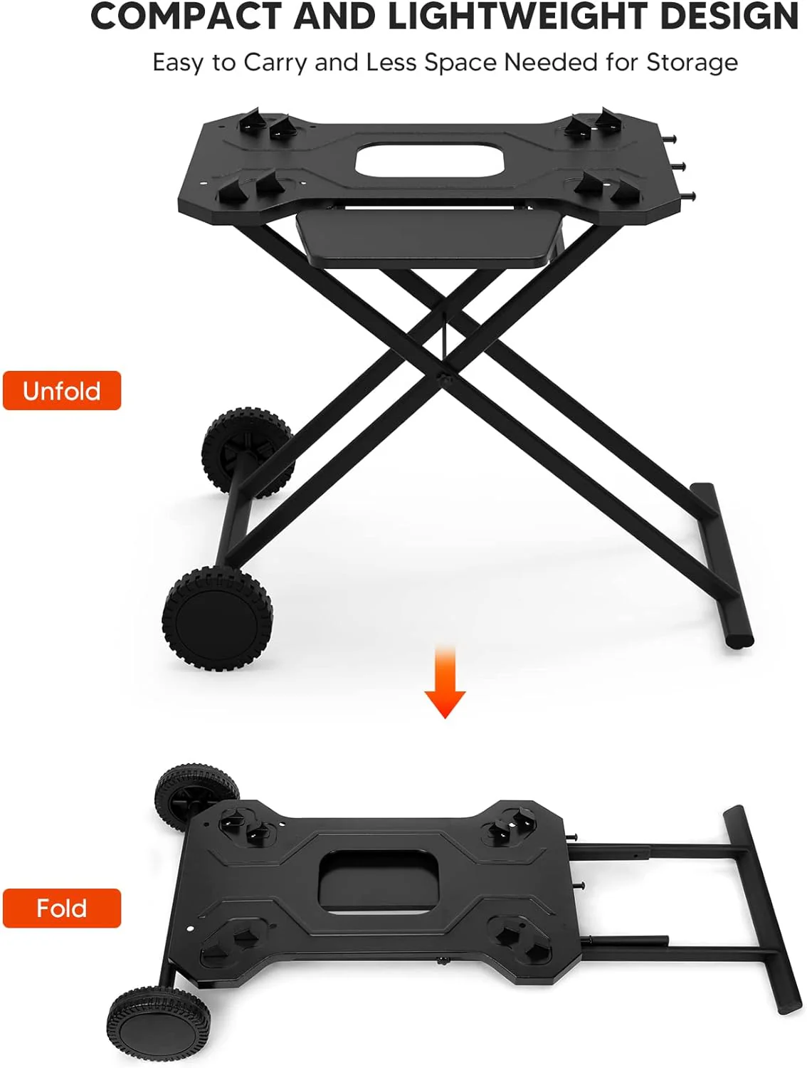 Portable Grill Cart for Weber Q Series Gas Grills by - Upgraded Outdoor Grill Stand with Hooks and Folding Shelf