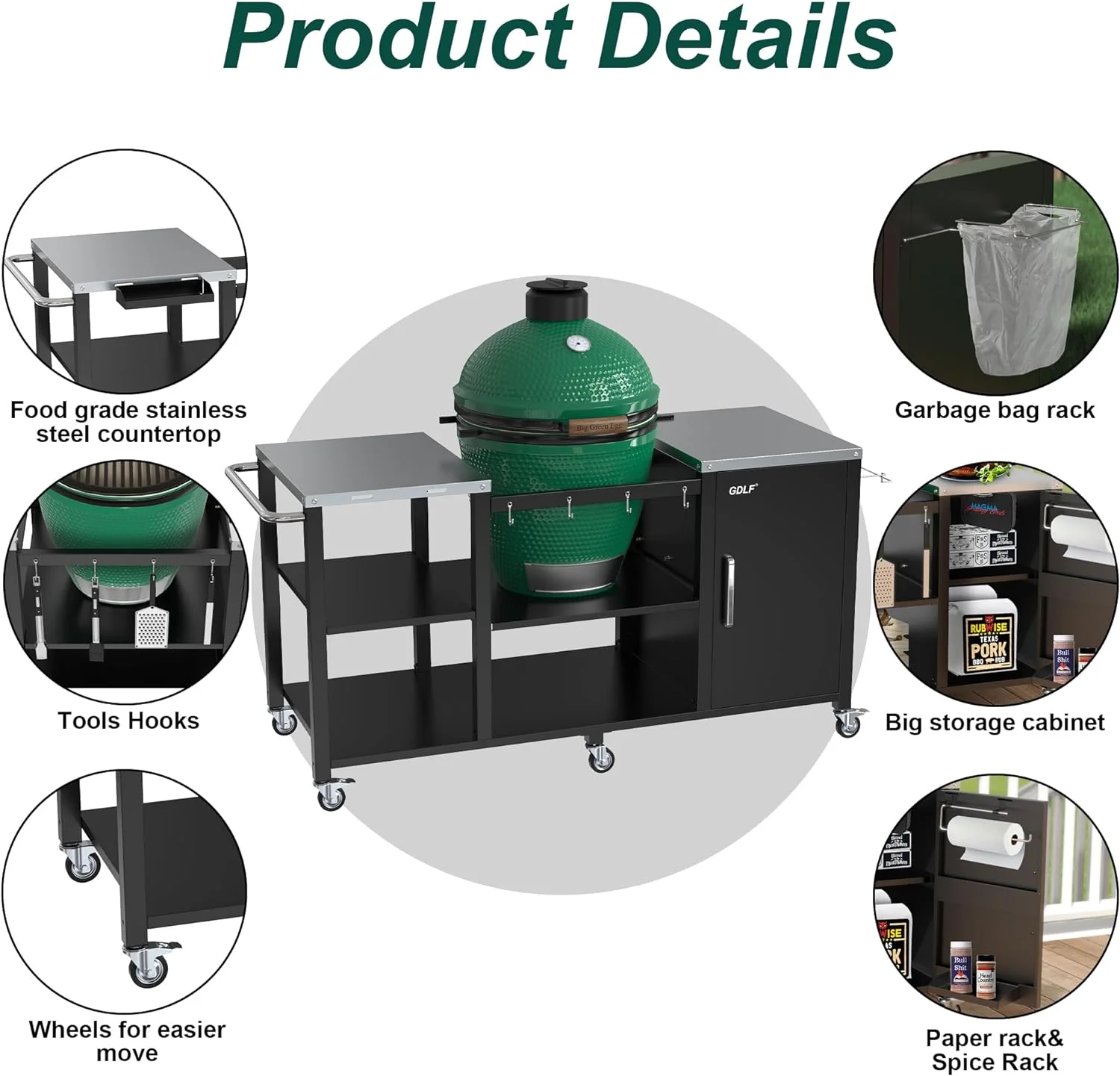 Grill Table for Ceramic Style Grills | Heavy Duty Outdoor Prep Station