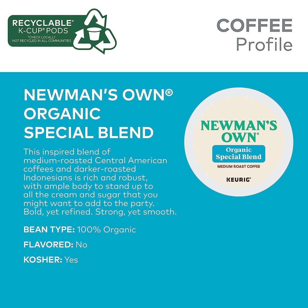 Newman’s Own Organics Medium Roast Coffee K-Cup Pods, 96 Count, USDA Organic, Fair Trade Certified