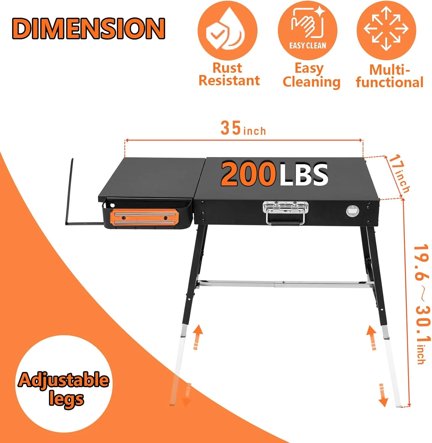 Foldable Portable Grill Table for 17 or 22 inch Griddle - Adjustable Legs, Trash Holder