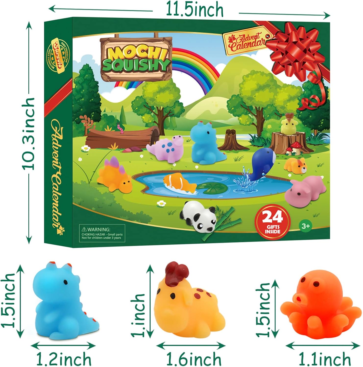 Christmas Advent Calendar 2023 with 4 Cute Jumbo and 20 Mochi Squishy Assorted Toys, 24 Days Countdown Calendar, Xmas Stocking Stuffers Gifts for Boys Girls Christmas Party Favor