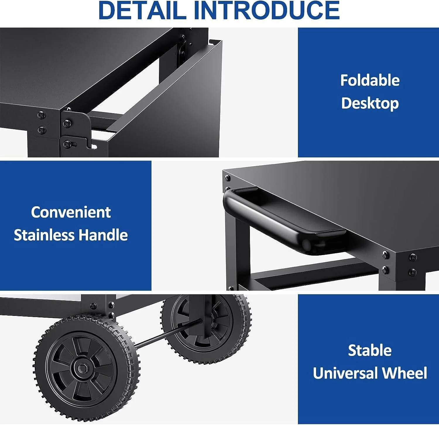 Outdoor Pizza Oven Cart Double-Shelf Movable BBQ Grill Table