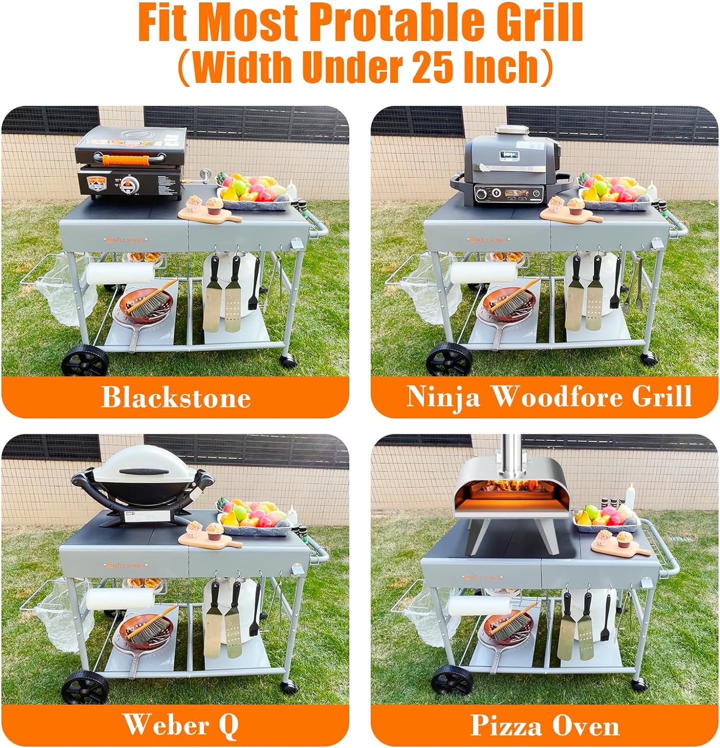 Portable Outdoor Pizza Oven Table Stand - Fits Ooni, Ninja, Blackstone