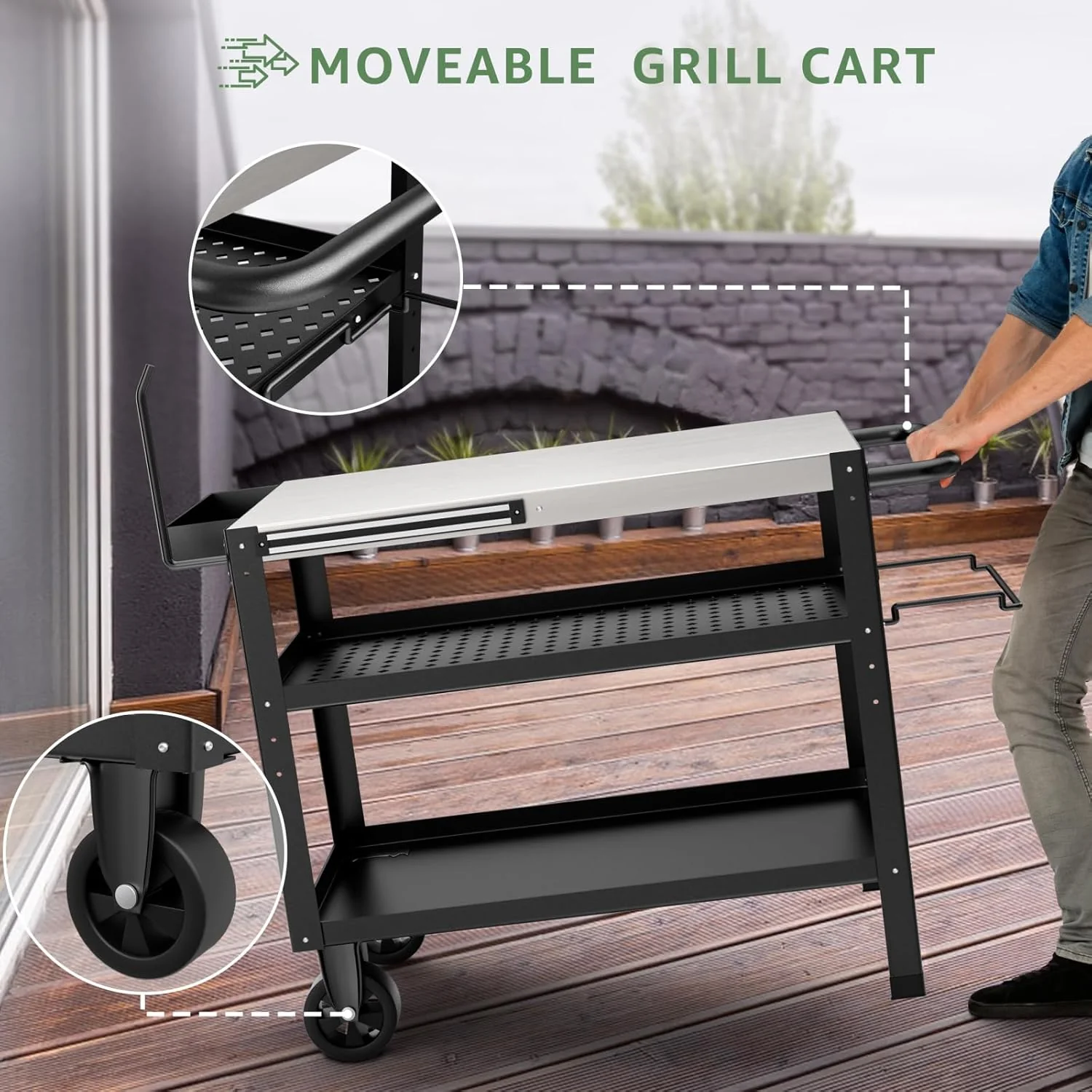 Stainless Steel Outdoor Grill Table with Wheels for 17���� or 22���� Griddles