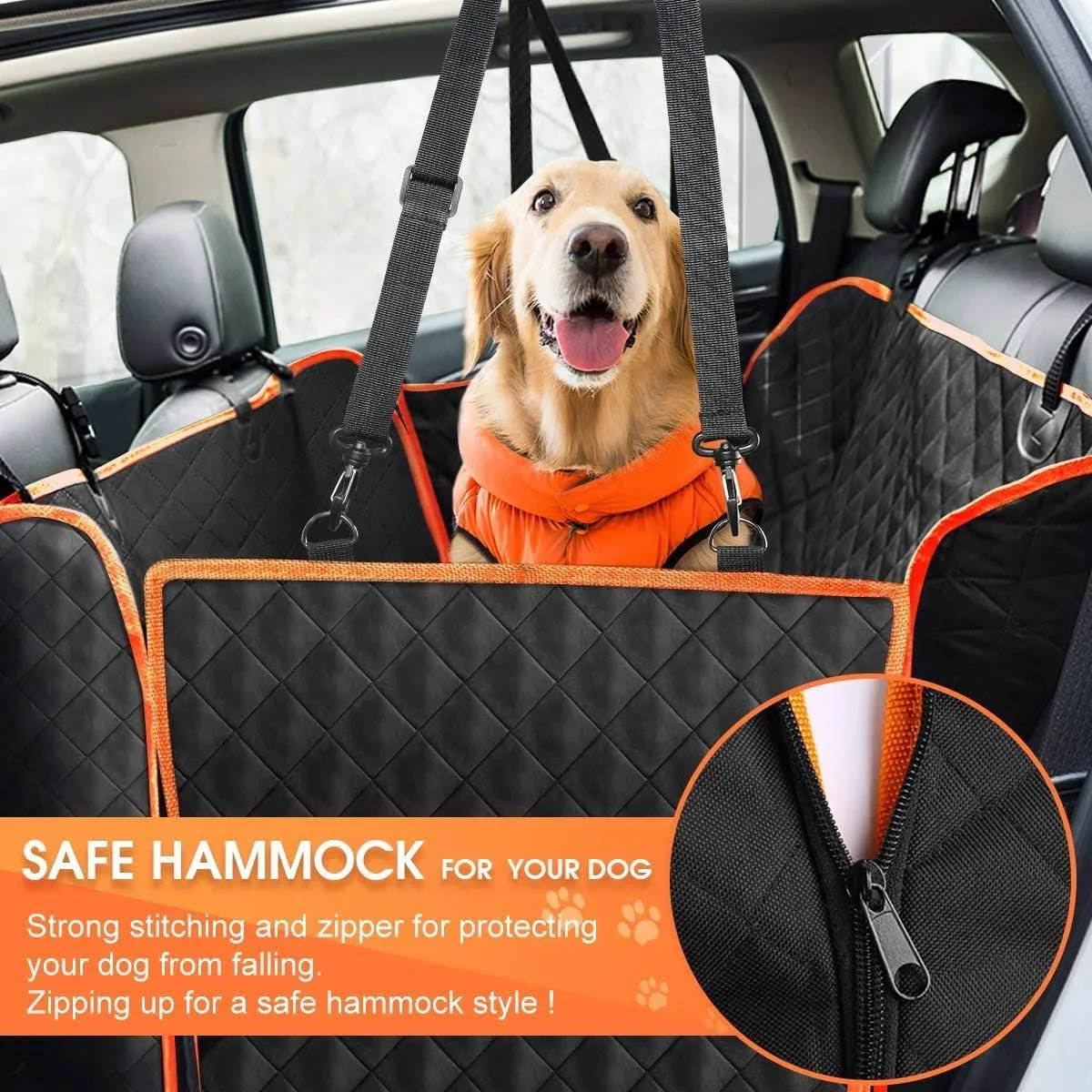 Giomoc Dog Car Seat Cover for Back Seat, Waterproof Seat Protector Scratchproof Pet Hammock with 4 Bags Side Flaps, Washable Nonslip Backseat
