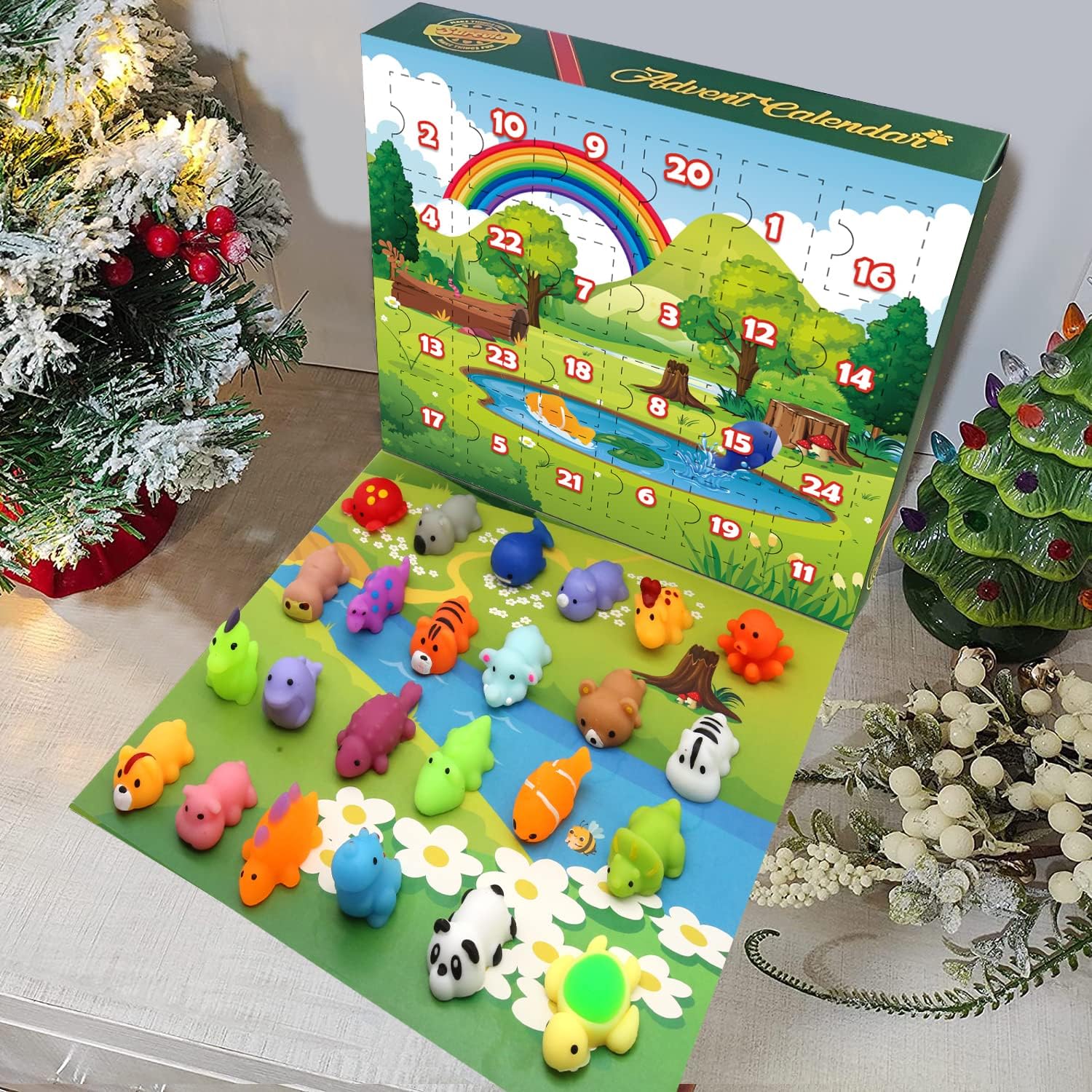 Christmas Advent Calendar 2023 with 4 Cute Jumbo and 20 Mochi Squishy Assorted Toys, 24 Days Countdown Calendar, Xmas Stocking Stuffers Gifts for Boys Girls Christmas Party Favor