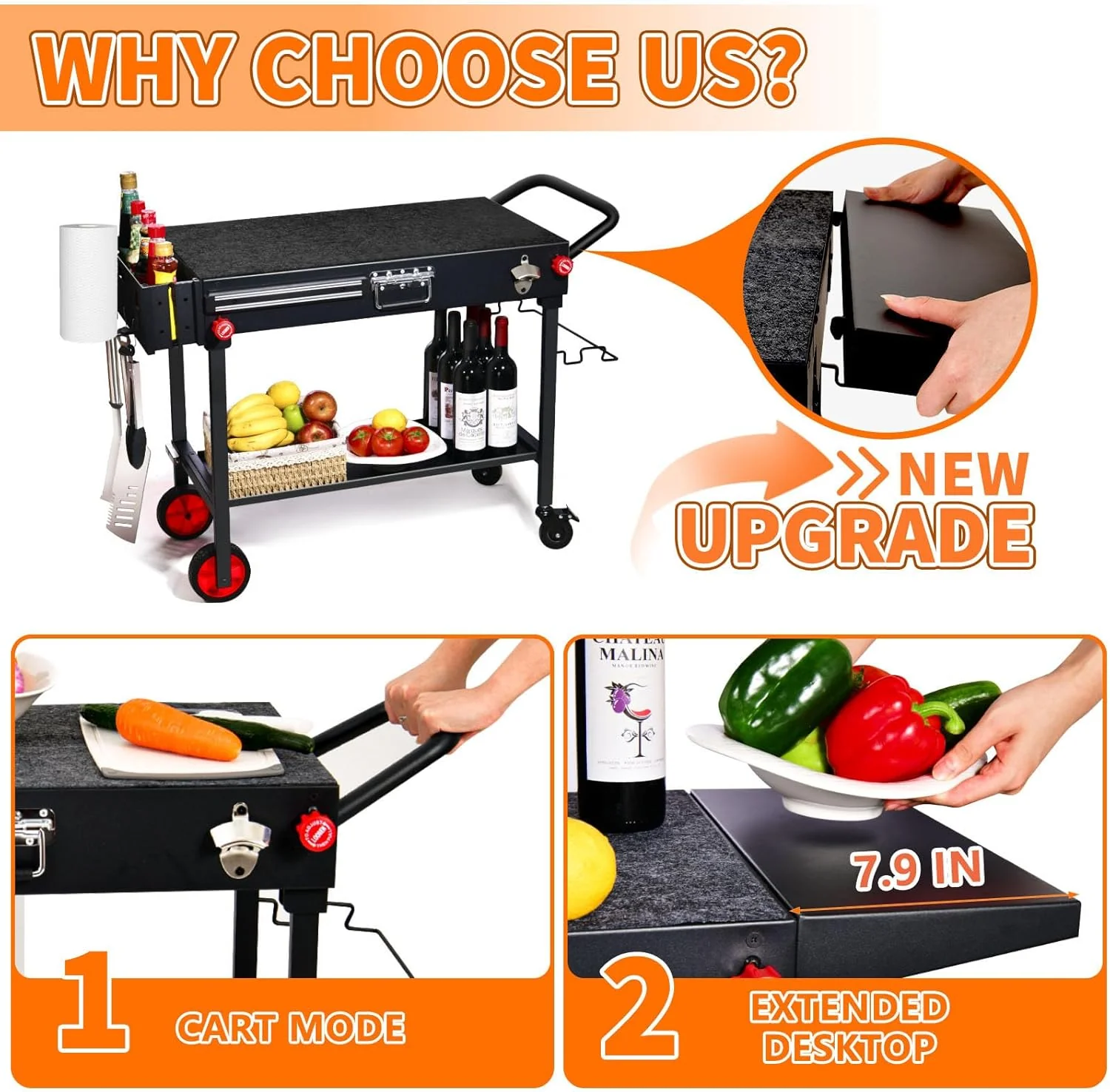 Portable Outdoor Grill Table with Wheels - Fits 17�� or 22�� Tabletop Grill