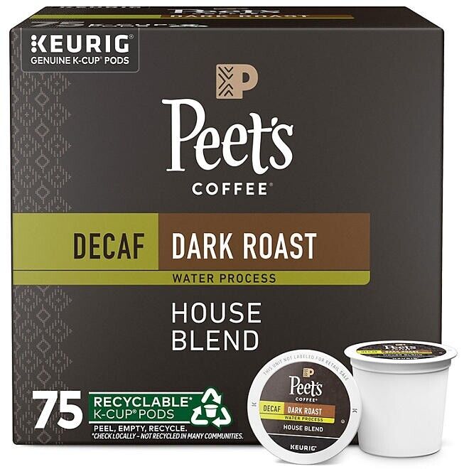 Peet’s Coffee Decaf Dark Roast K-Cup Pods, House Blend, 75 Count – Rich Flavor, Keurig Compatible