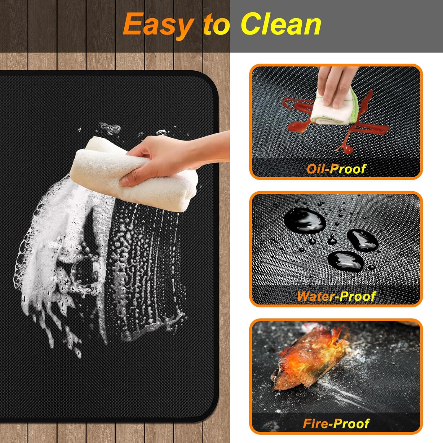 Double Layer Thickened Large Under Grill Mat 90x48 Inch, Fireproof Mat with Anti-Slip Rug 2-in-1