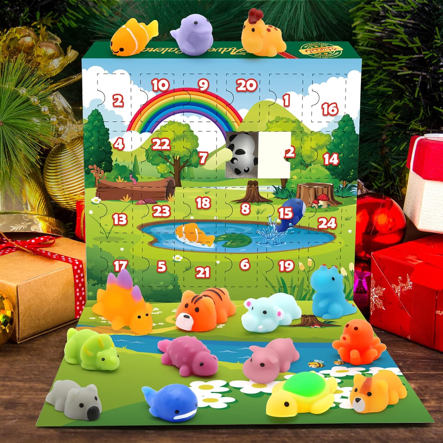 Christmas Advent Calendar 2023 with 4 Cute Jumbo and 20 Mochi Squishy Assorted Toys, 24 Days Countdown Calendar, Xmas Stocking Stuffers Gifts for Boys Girls Christmas Party Favor