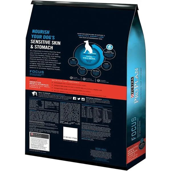 Purina Pro Plan Focus Sensitive Skin & Stomach Lamb & Oat Meal Formula Adult Dry Dog Food - 24 lbs