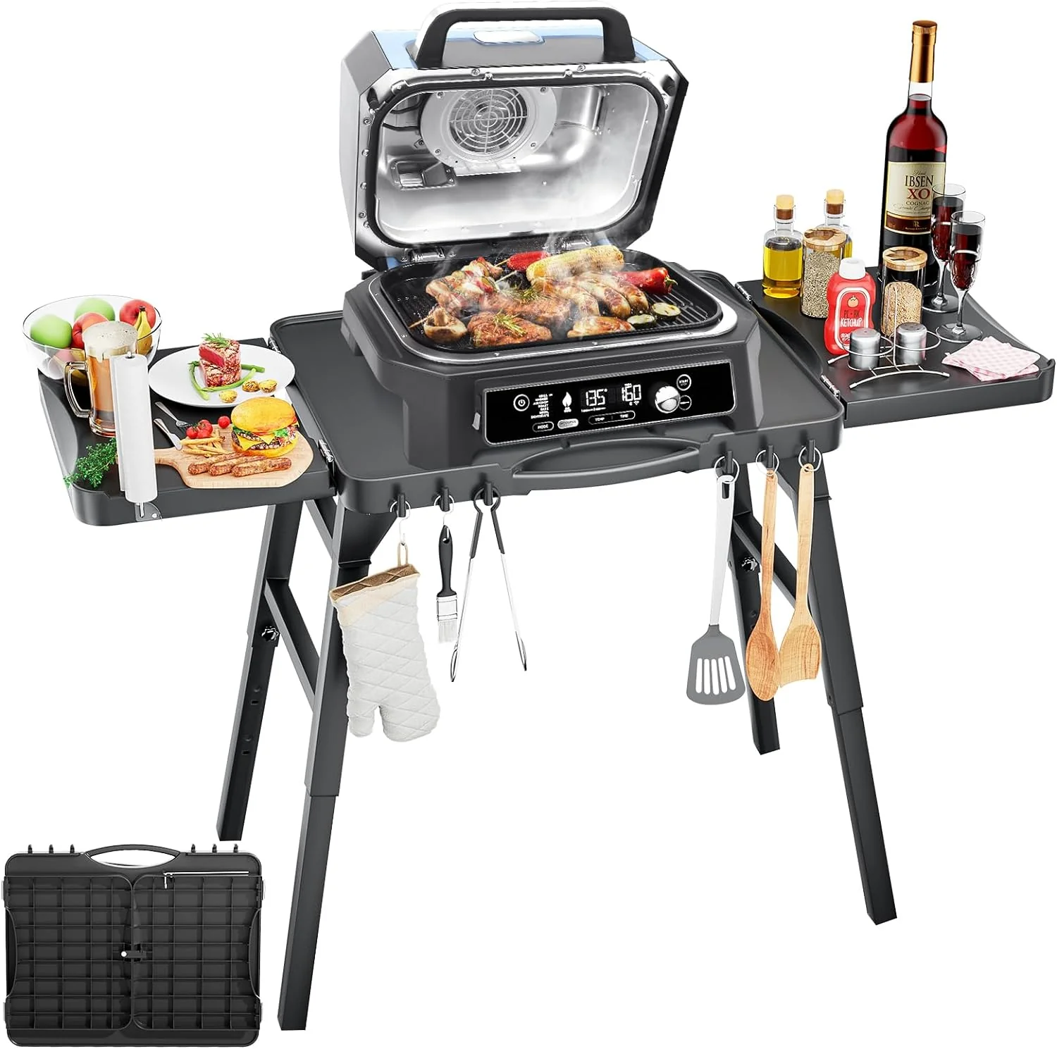 Portable Grill Stand with Adjustable Legs - Large Collapsible Table for Outdoor Grills and Ovens