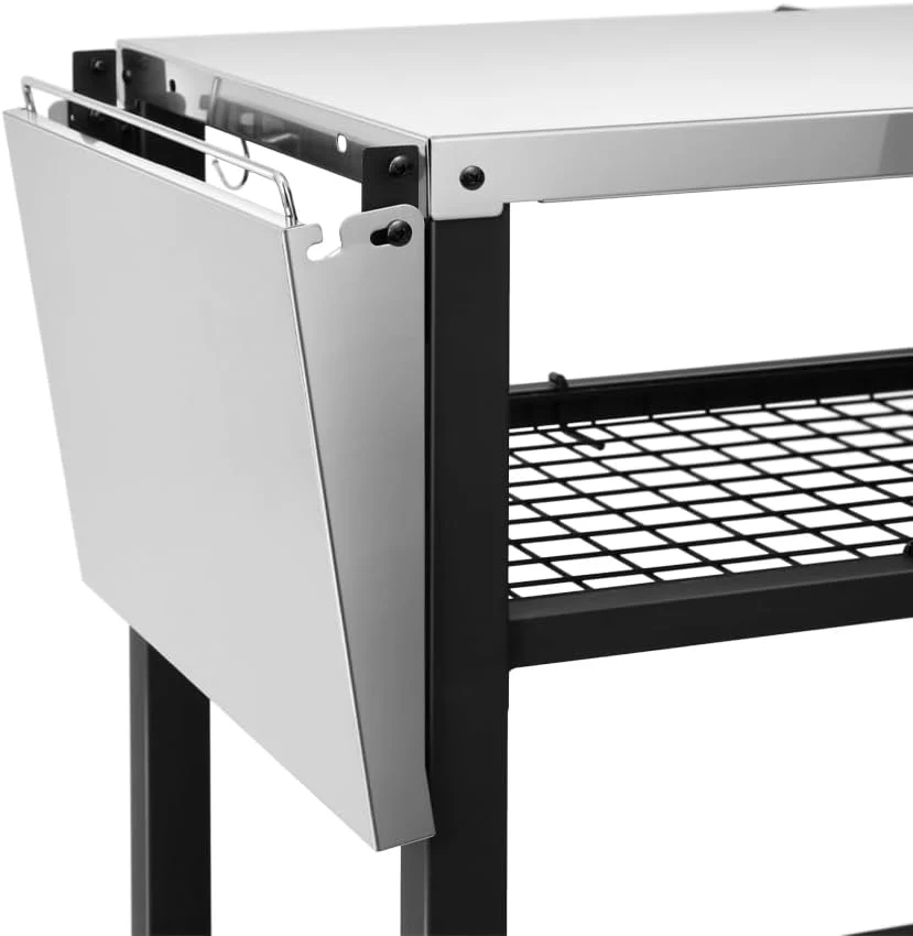 Outdoor Grill Cart Table Pizza Oven Stand, Stainless Steel Three-Shelf Food Prep Table with Wheels