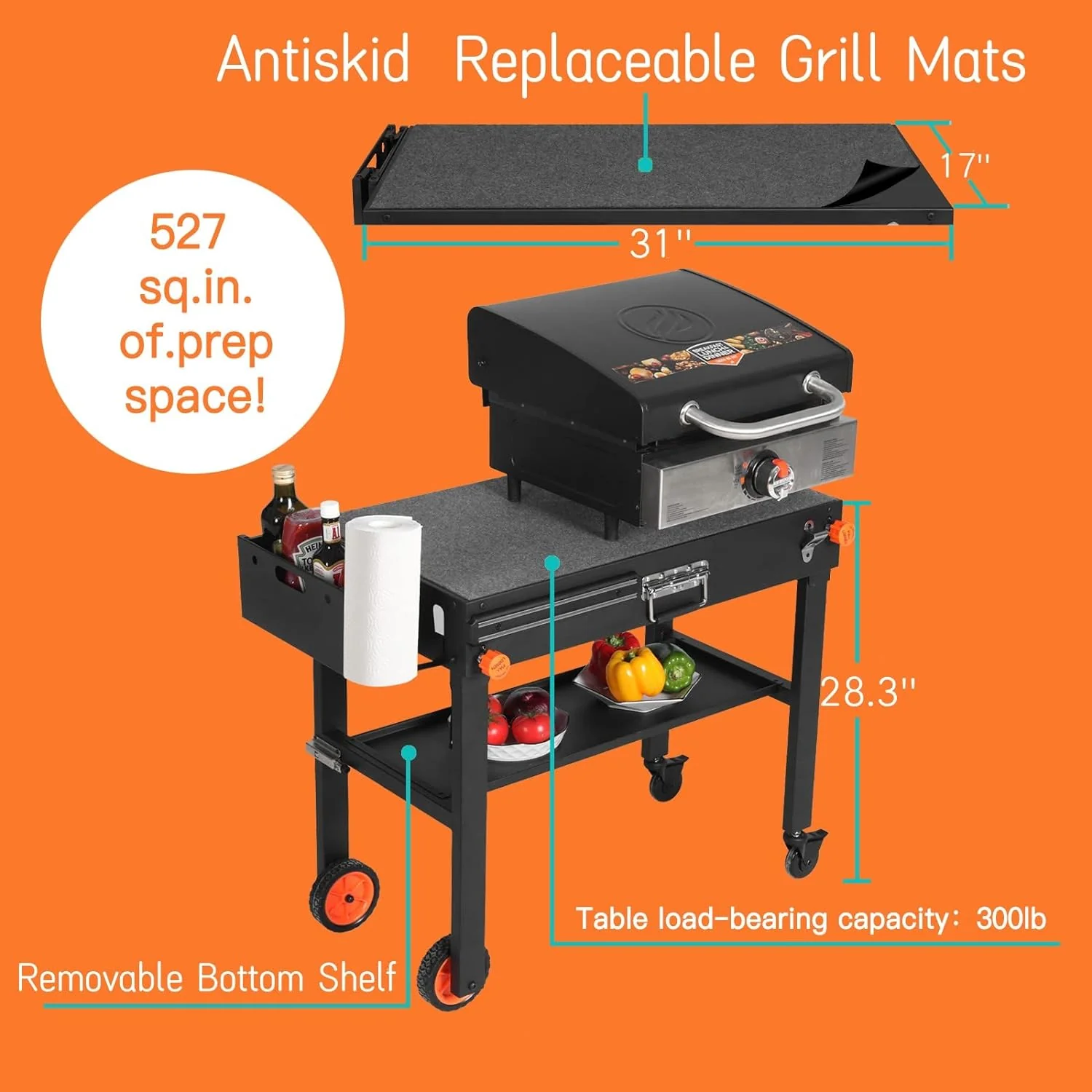 Portable Blackstone Griddle Stand Grill Table - Outdoor BBQ Cart with Wheels