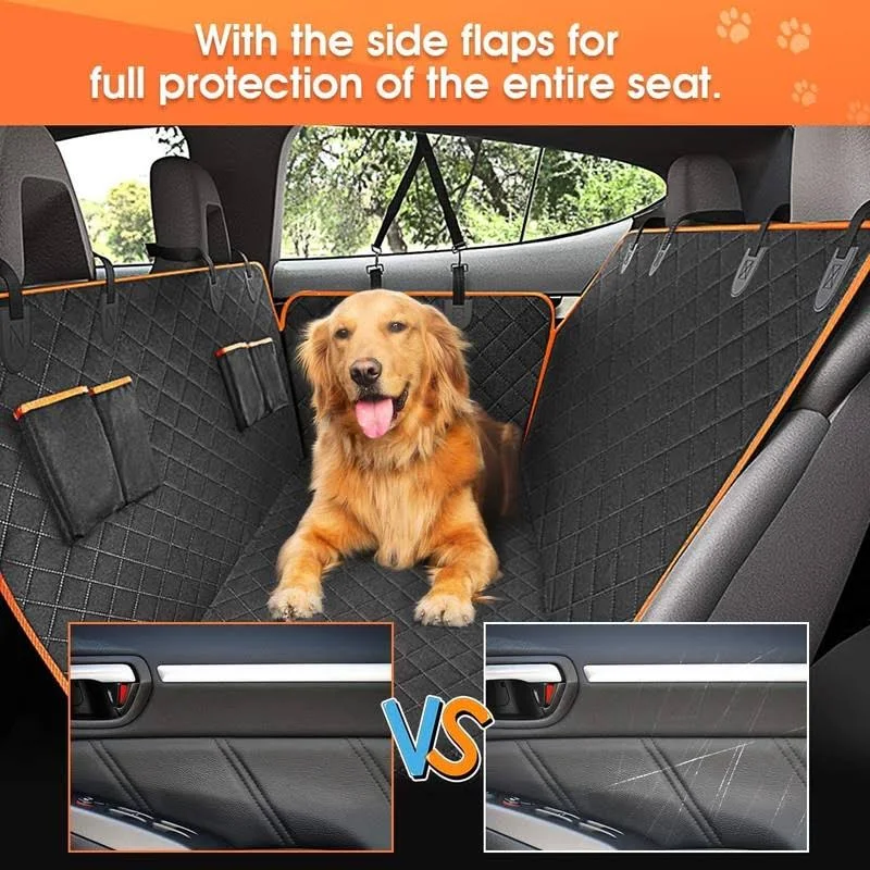 Giomoc Dog Car Seat Cover for Back Seat, Waterproof Seat Protector Scratchproof Pet Hammock with 4 Bags Side Flaps, Washable Nonslip Backseat