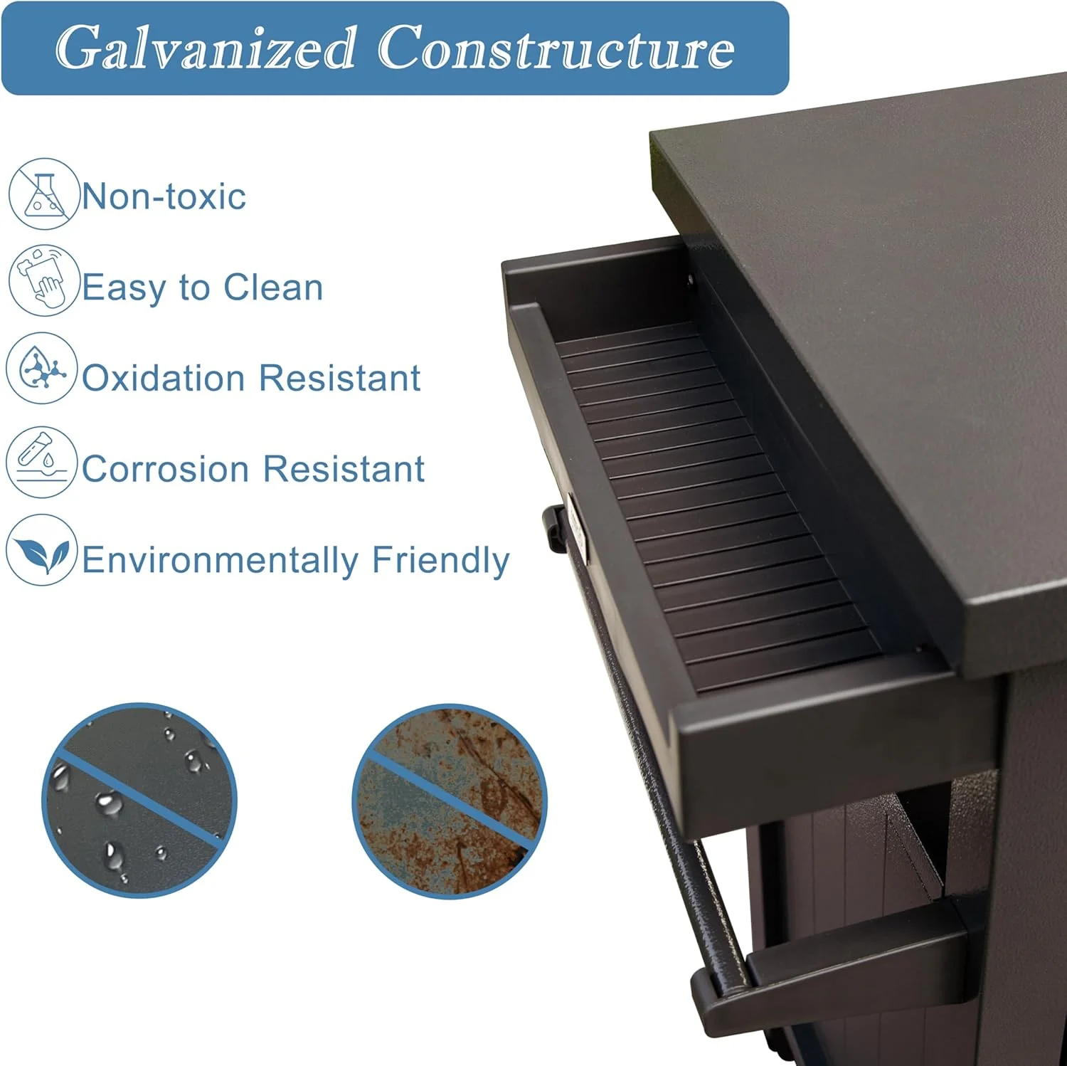 Outdoor Storage Cabinet with Wheels - Heavy Duty Metal Grill Table for BBQ, Patio, Backyard (XL)