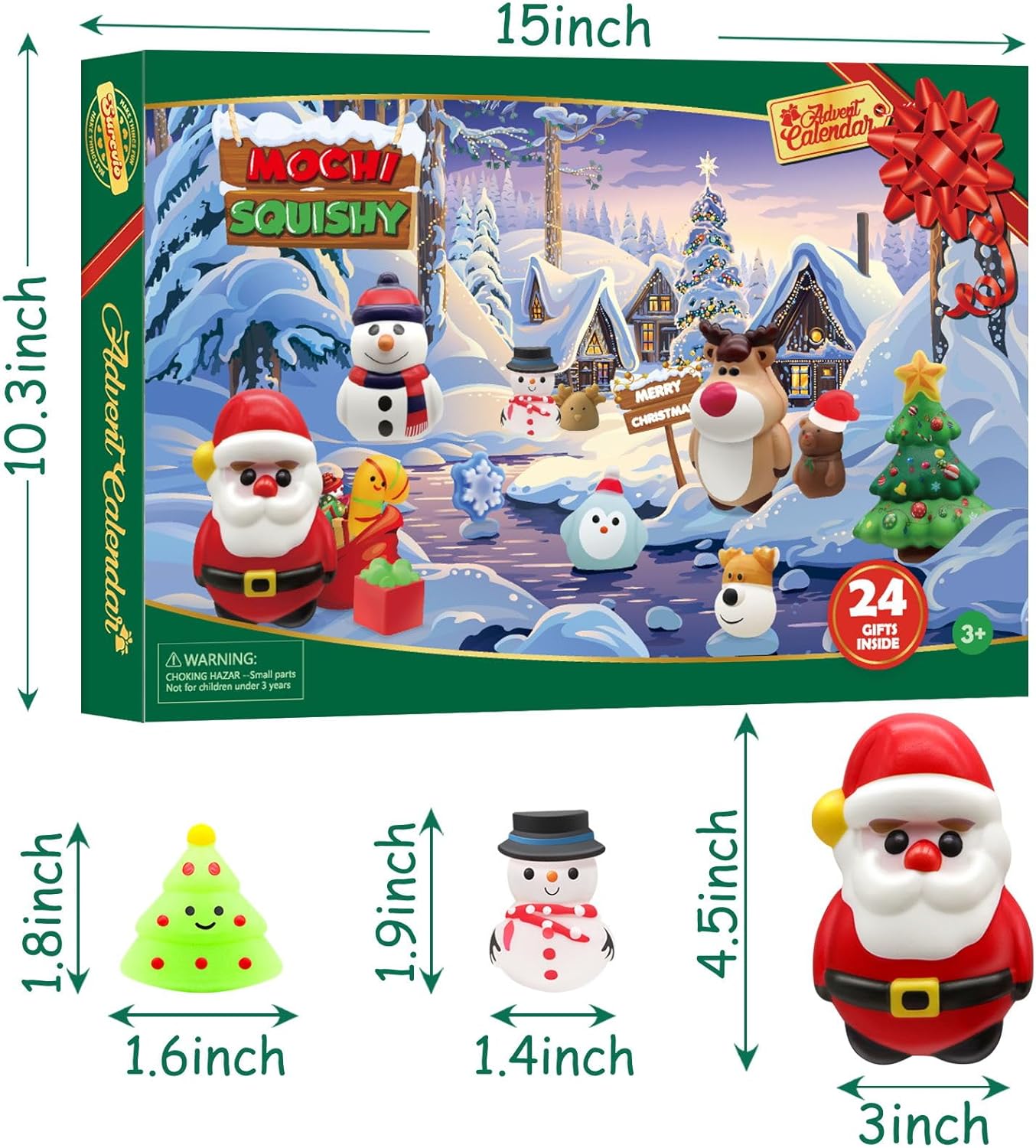 Christmas Advent Calendar 2023 with 4 Cute Jumbo and 20 Mochi Squishy Assorted Toys, 24 Days Countdown Calendar, Xmas Stocking Stuffers Gifts for Boys Girls Christmas Party Favor