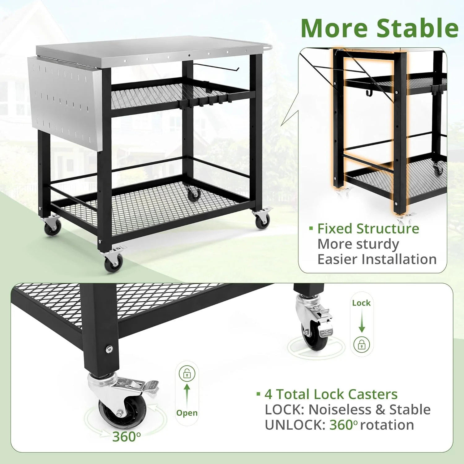 Outdoor Grill Cart Table - Foldable Side Table, Portable Pizza Oven Stand