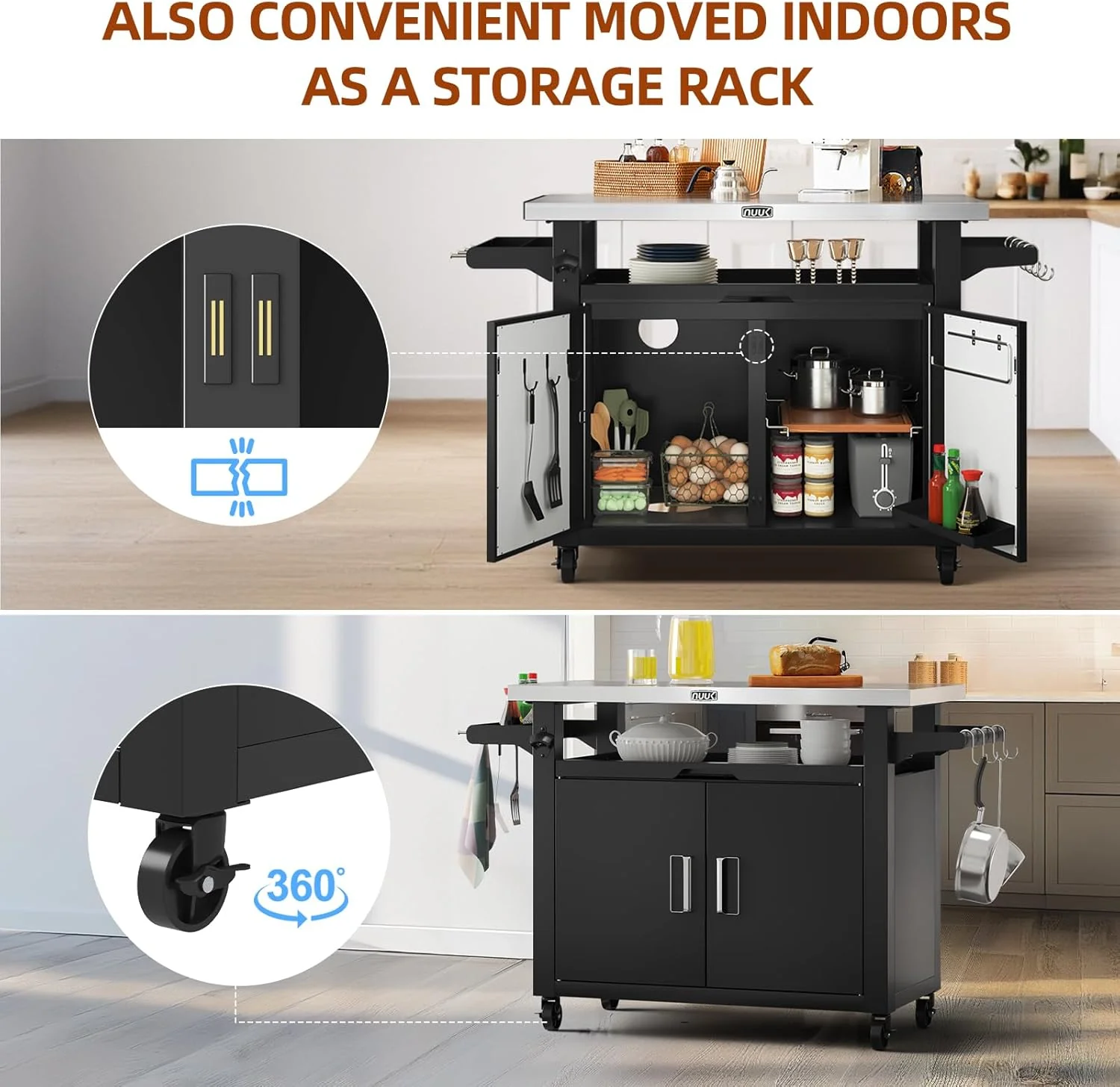 Outdoor Grill Prep Table with Storage Cabinet - Stainless Steel Top