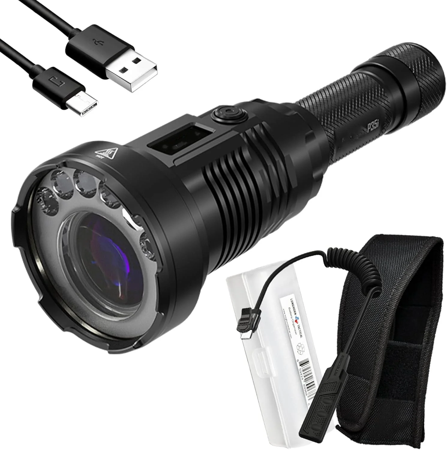 P35i LEP Flashlight, 3000 Lumen 1804 Yards Long Throw USB-C Rechargeable with LumenTac Organizer, for Hunting Search and Rescue