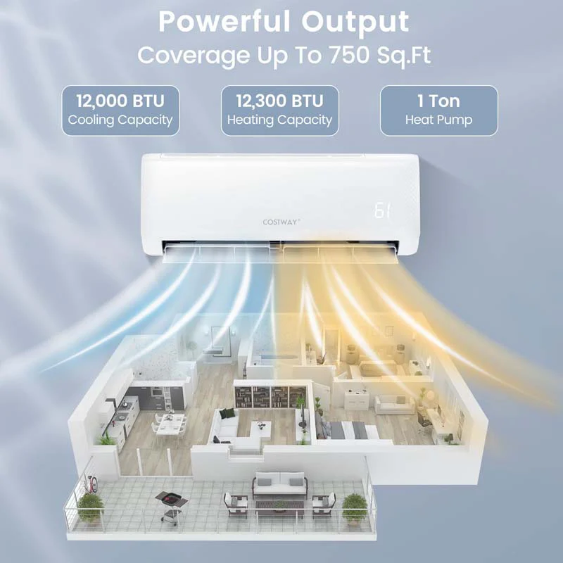 12000 BTU 21 SEER2 Mini Split Air Conditioner & Heater Ductless Inverter System, 208-230V Wall-Mounted AC Unit with Heat Pump