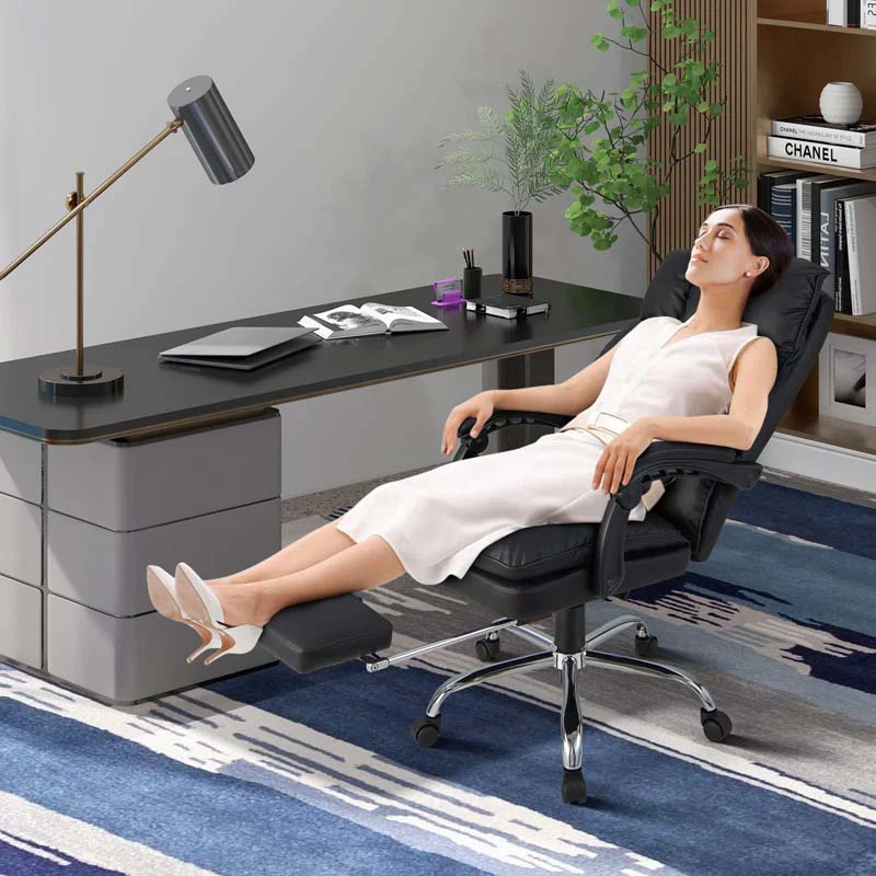 Adjustable Executive Office Reclining Chair with Retractable Footrest, 330 lbs PU Leather Swivel Computer Desk Chair for Office Home