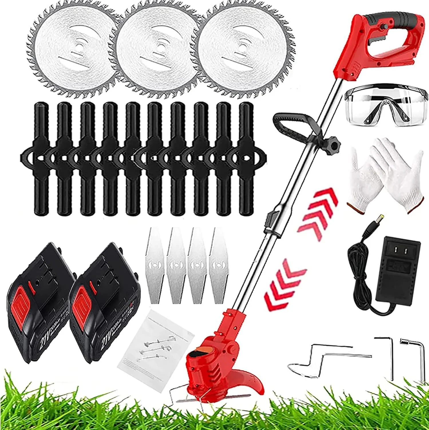 Weed Wacker Electric Cordless Grass Trimmer,with 3Types Blades,Included 2Pcs 24v 4Ah Batteries Electric Stringless Weed Trimmer Lightweight 2.6lb, for Yard and Garden