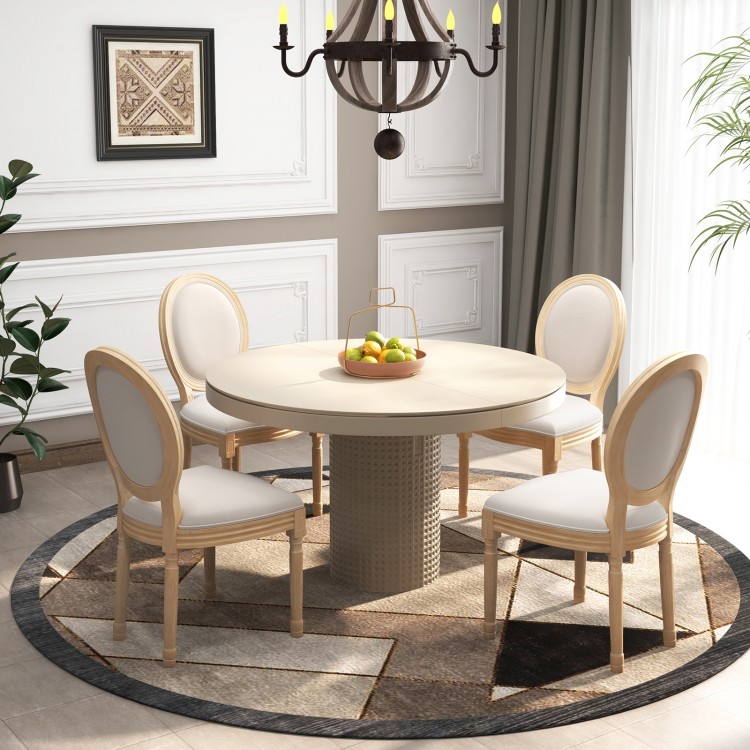 Rubber Wood Kitchen French Dining Chair Set of 2 with Sponge Padding and Round Backrest