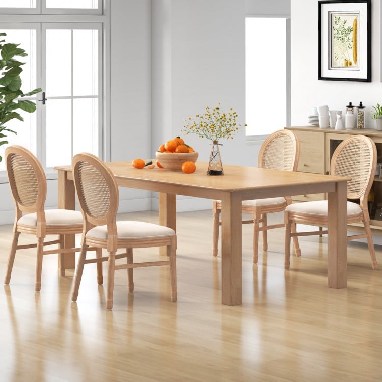 Set of 2 Dining Chairs French Style Kitchen Chair with Hand-Woven Rattan Backrest