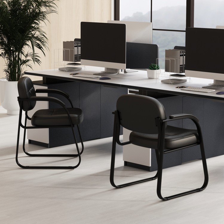Waiting Room Chair Set of 2 Reception Chairs with Sled Base and Padded Arm Rest