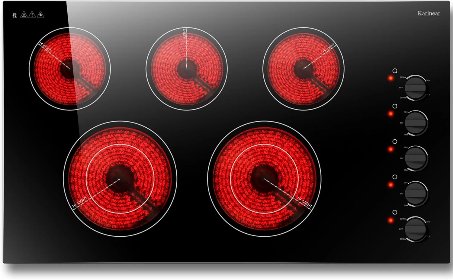 Karinear 30 Inch Electric Cooktop 4 Burners, Knob Control Built-in Ceramic Cooktop, 30