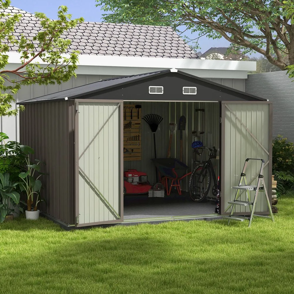 Patiowell 10 x 10 ft Outdoor Storage Metal Shed with Sloping Roof and Double Lockable Door