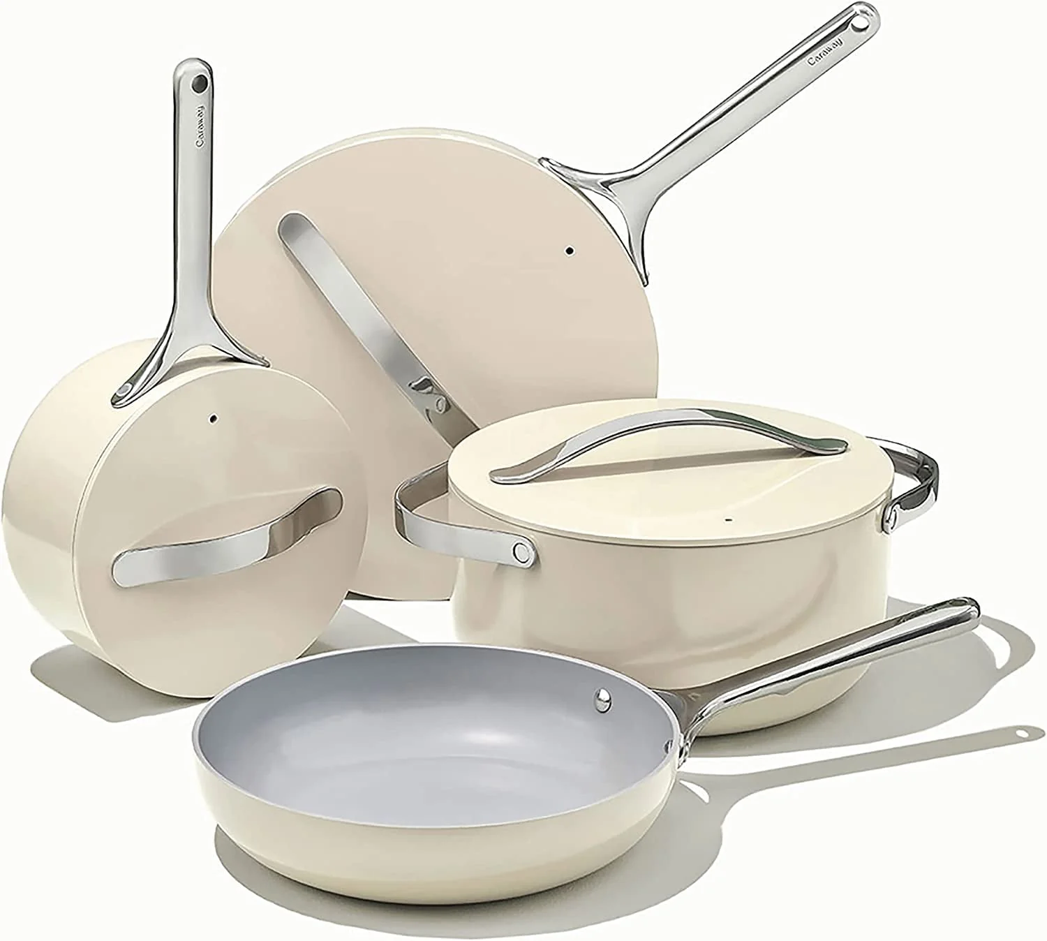 Caraway Nonstick Ceramic Cookware Set (12 Piece) Pots Pans Lids and Kitchen Storage - Non Toxic PTFE & PFOA Free - Oven Safe & Compatible with All Stovetops (Gas Electric &