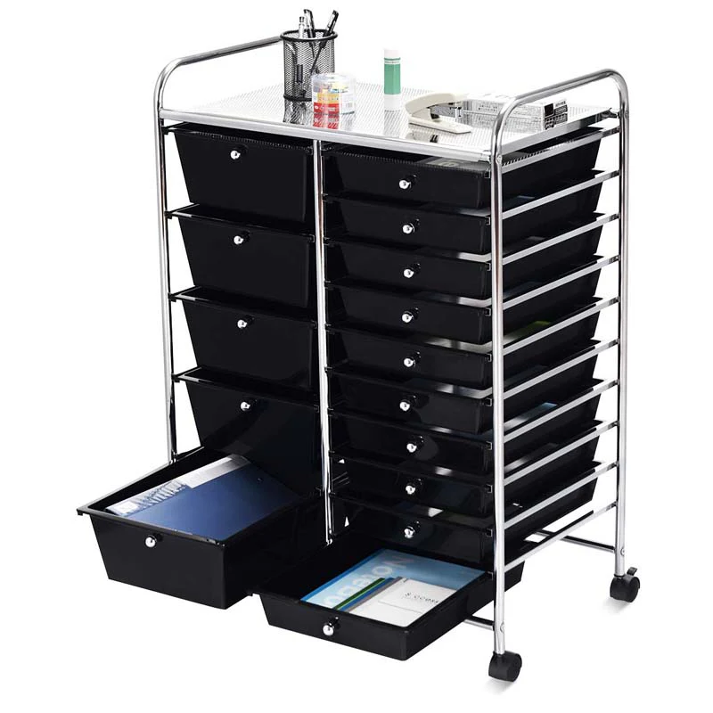 15-Drawer Storage Drawer Cart Tools Scrapbook Paper Organizer Cart Office School Utility Cart Rolling Storage Cart with Wheels