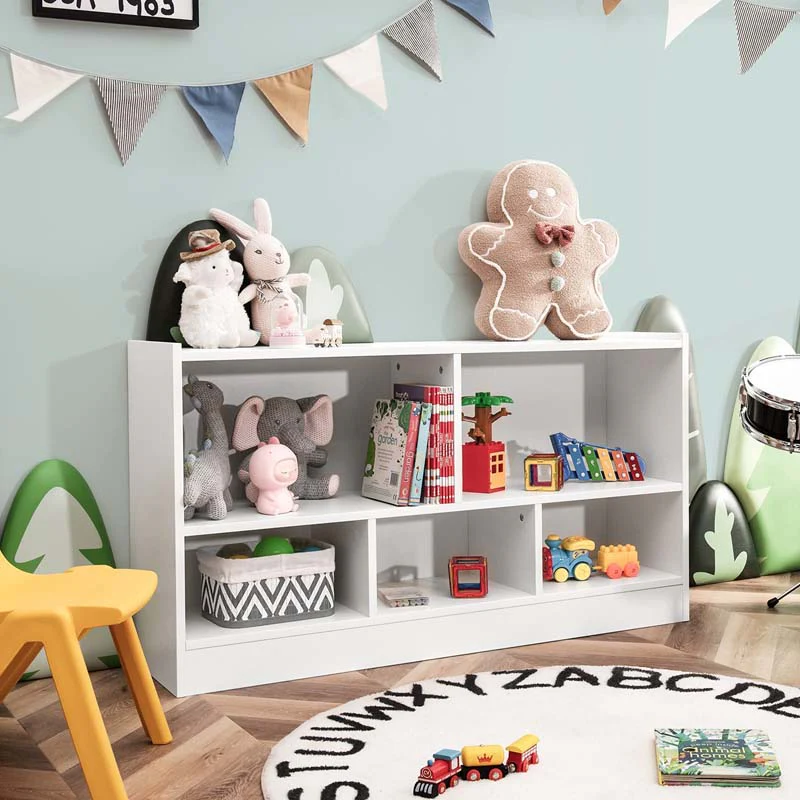 2-Shelf Kids Bookcase 5-Cube Wood Toy Storage Cabinet Organizer for Classroom, Playroom, Nursery, Kindergarten