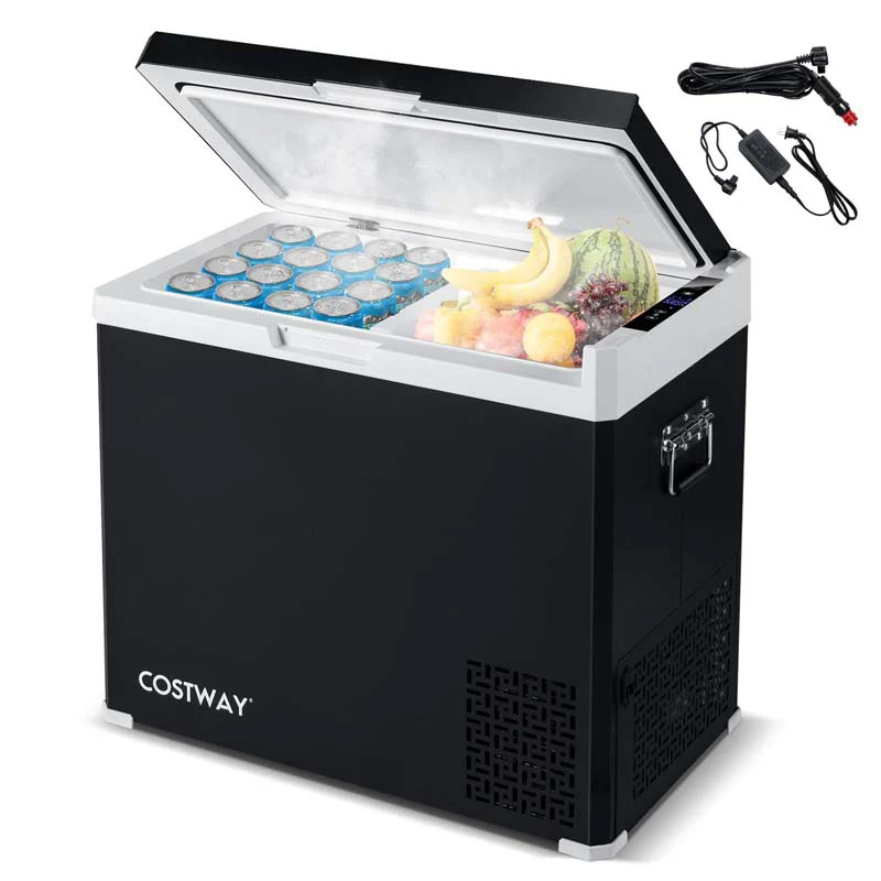 53QT Portable Car Fridge Freezer for Camping Travel, Dual-zone Electric Cooler w/-4℉~68℉ Adjustable Range, 12/24V DC & 110-240V AC