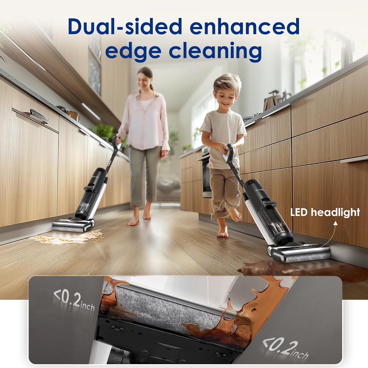 Tineco Floor ONE S7 Stretch Ultra Bezprzewodowy Odkurzacze na sucho i mokro, zapobiegająca splątaniu 180°, czas pracy 50 minut, samooczyszczanie Flashdry 85℃, dwustronne czyszczenie krawędzi