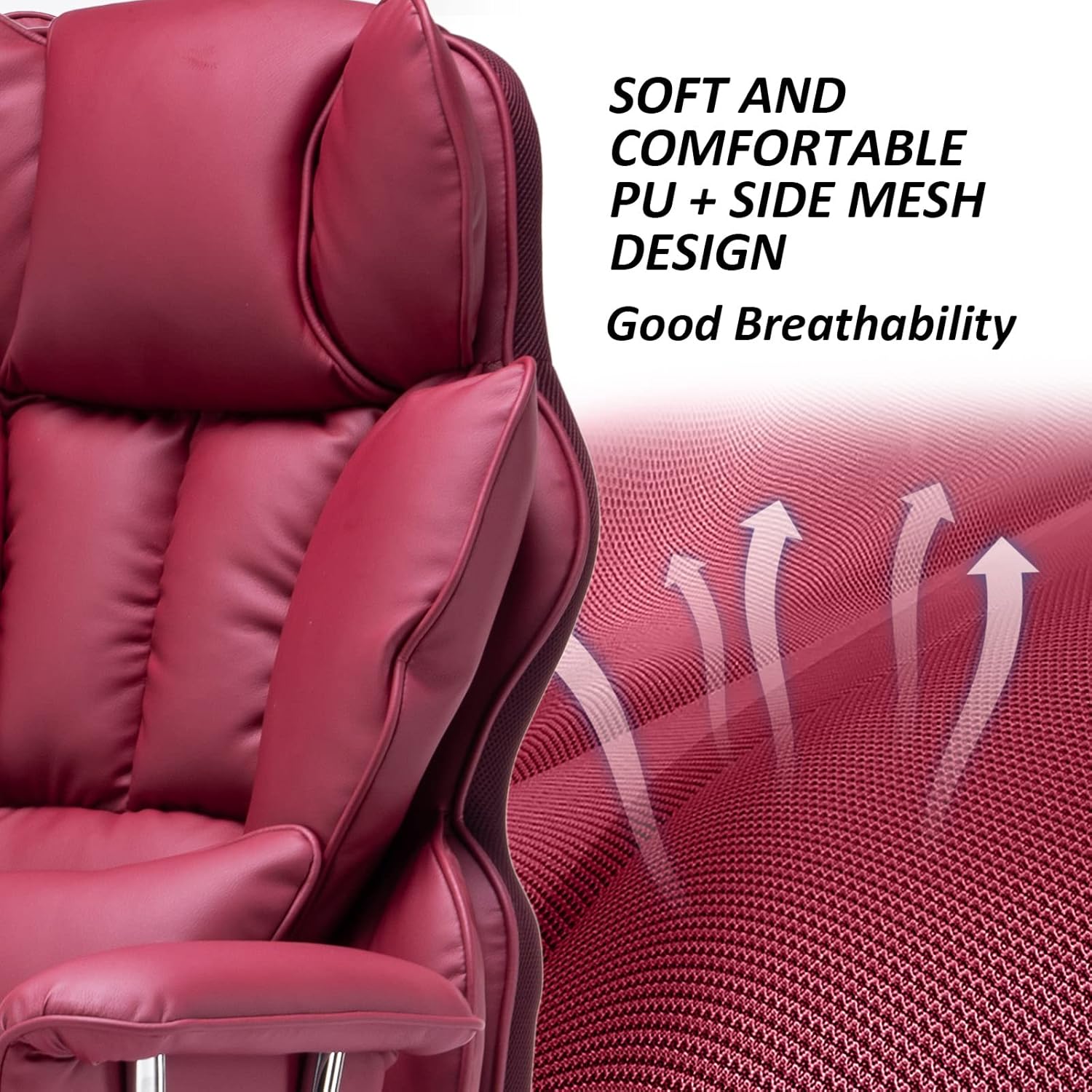 Efomao ergonomiczny fotel biurowy, krzesło kierownicze z PU skóry, fotel biurowy do 200 kg z podnóżkiem i podpórką lędźwiową, regulowane krzesło z wysokim oparciem