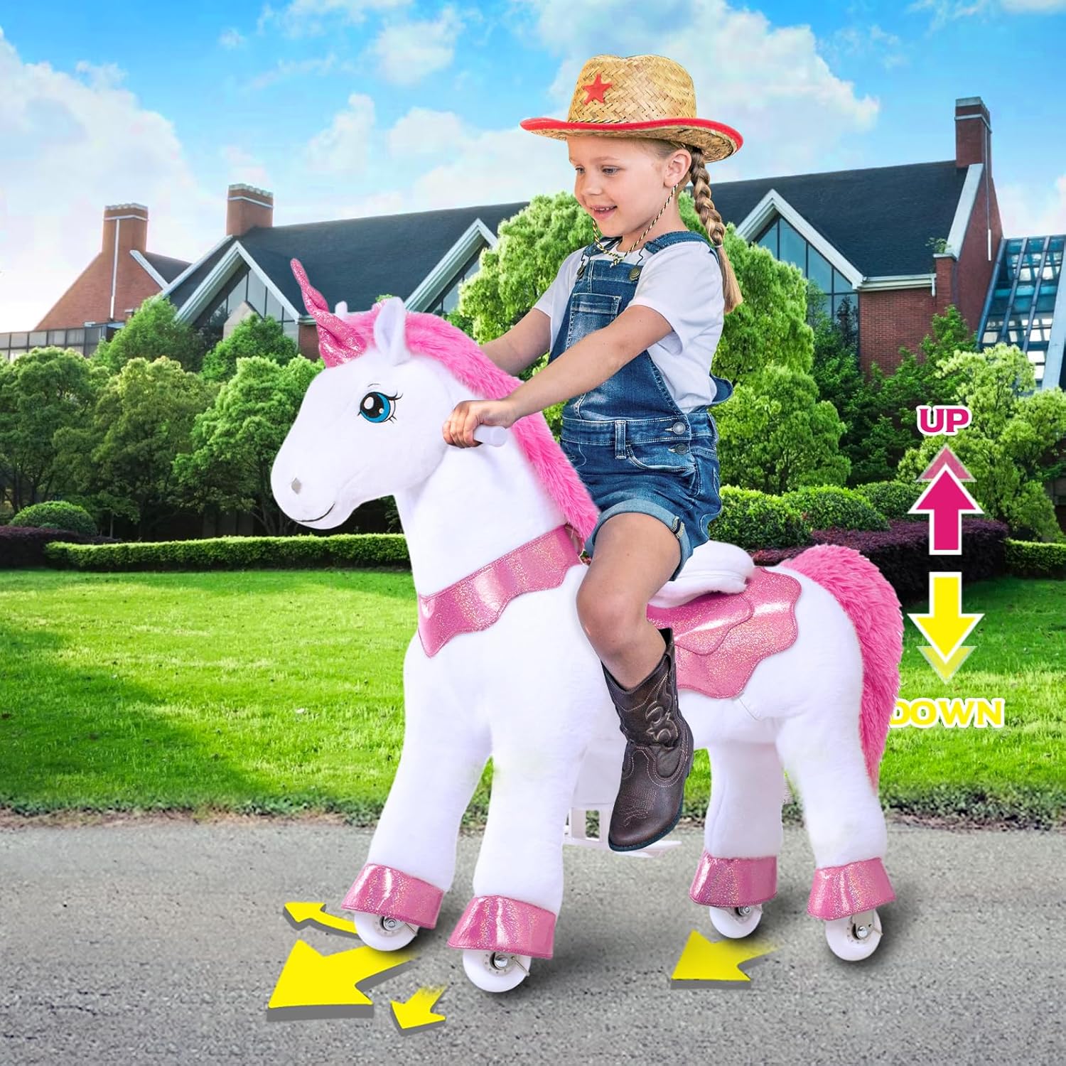 PonyCycle 2023 Nowy Model E Jednorożec do Jazdy na Mechanicznym Chodzącym Jednorożcu z Hamulcem (Fioletowy/Rozmiar 4 dla Dzieci w Wieku 4-8 Lat) Hulajnoga dla Maluchów do Jazdy na Koniu - E413