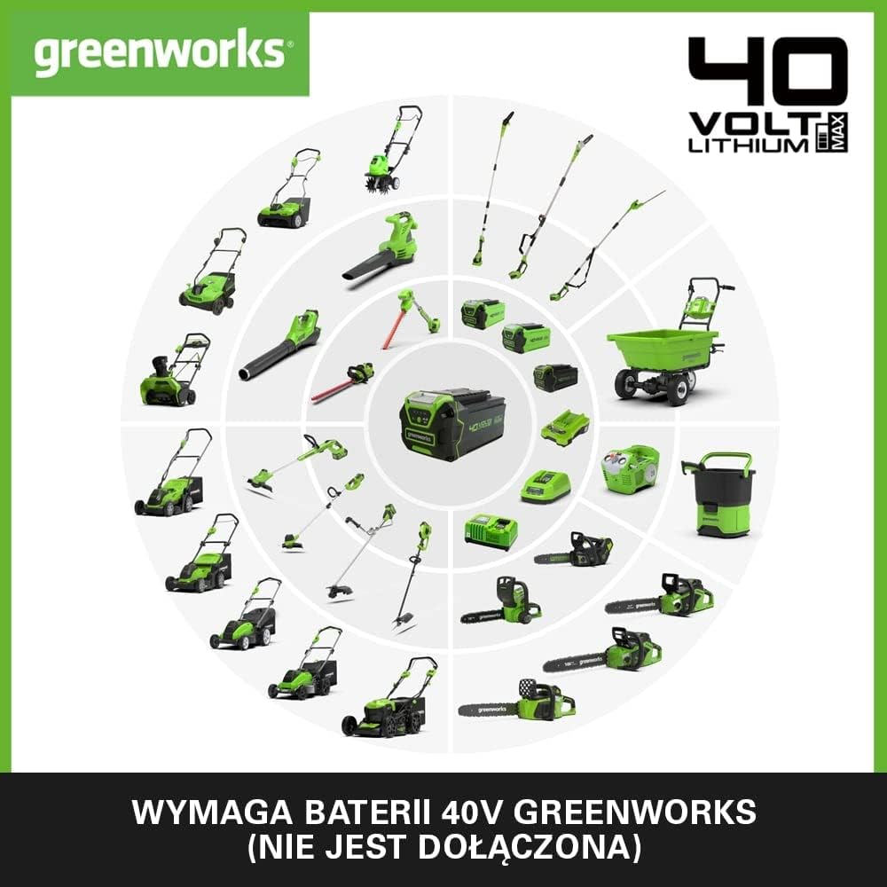 Greenworks GD40BCK2X Akumulatorowa Kosa z Silnikiem Bezszczotkowym, Szelki, Regulowana Wysokość, 40 cm Szerokość Cięcia, 2 mm Żyłka Nylonowa lub 25 cm Ostrze, 2 x Bateria 40V i Ładowarka