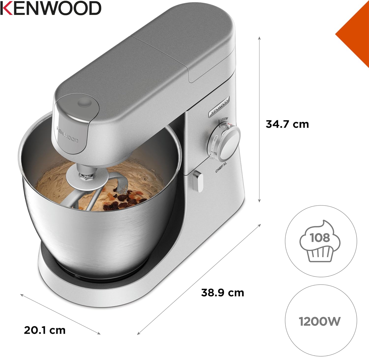 Kenwood KVL4100S Chef XL Robot Kuchenny, Stal Nierdzewna, 1200 W, 6.7 L, Srebrny