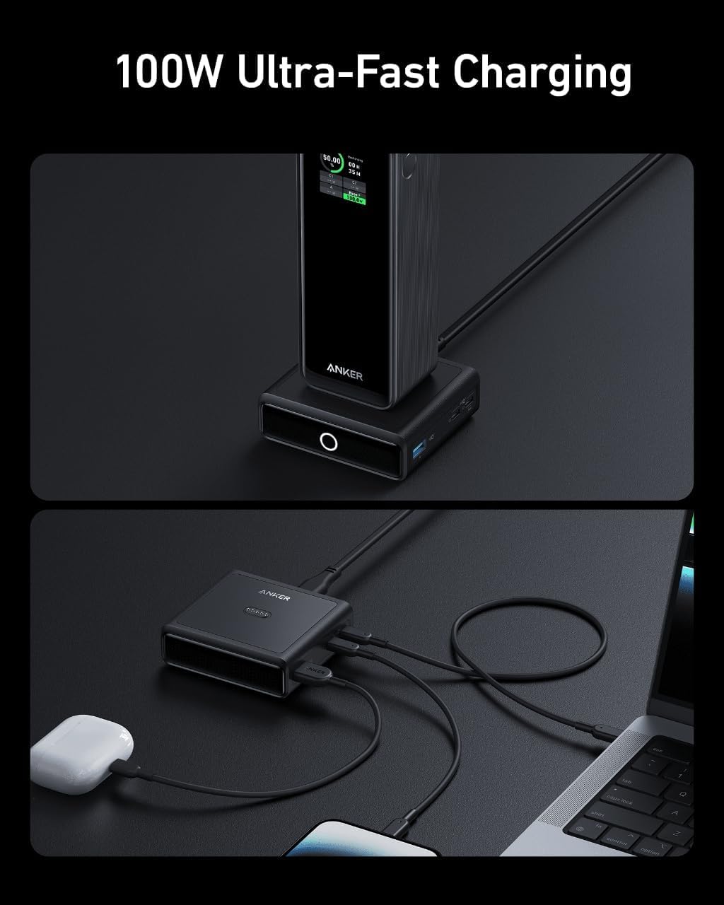 Anker Prime power bank 27650 mAh 250W w zestawie baza ładująca, szybkie ładowanie, kompaktowa przenośna ładowarka do podróży, kontrola aplikacji, kompatybilny z MacBook, iPhone, iPad i innymi