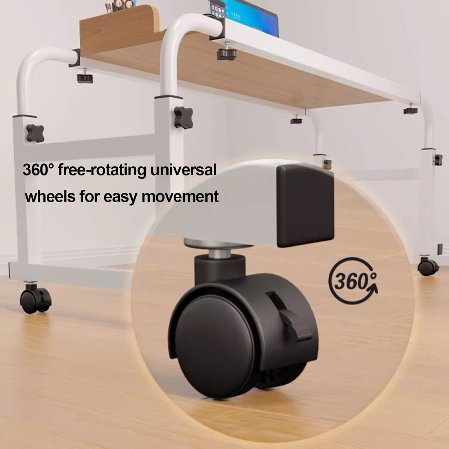Biurko Nad Stołem, Rozciągliwy Leniwy Design Wózek Laptopa Z łóżka Z Kołami Z Kół Rolling Medical Workstation Biurko 115-210 Cm Składane Biurko(Color:drewno)