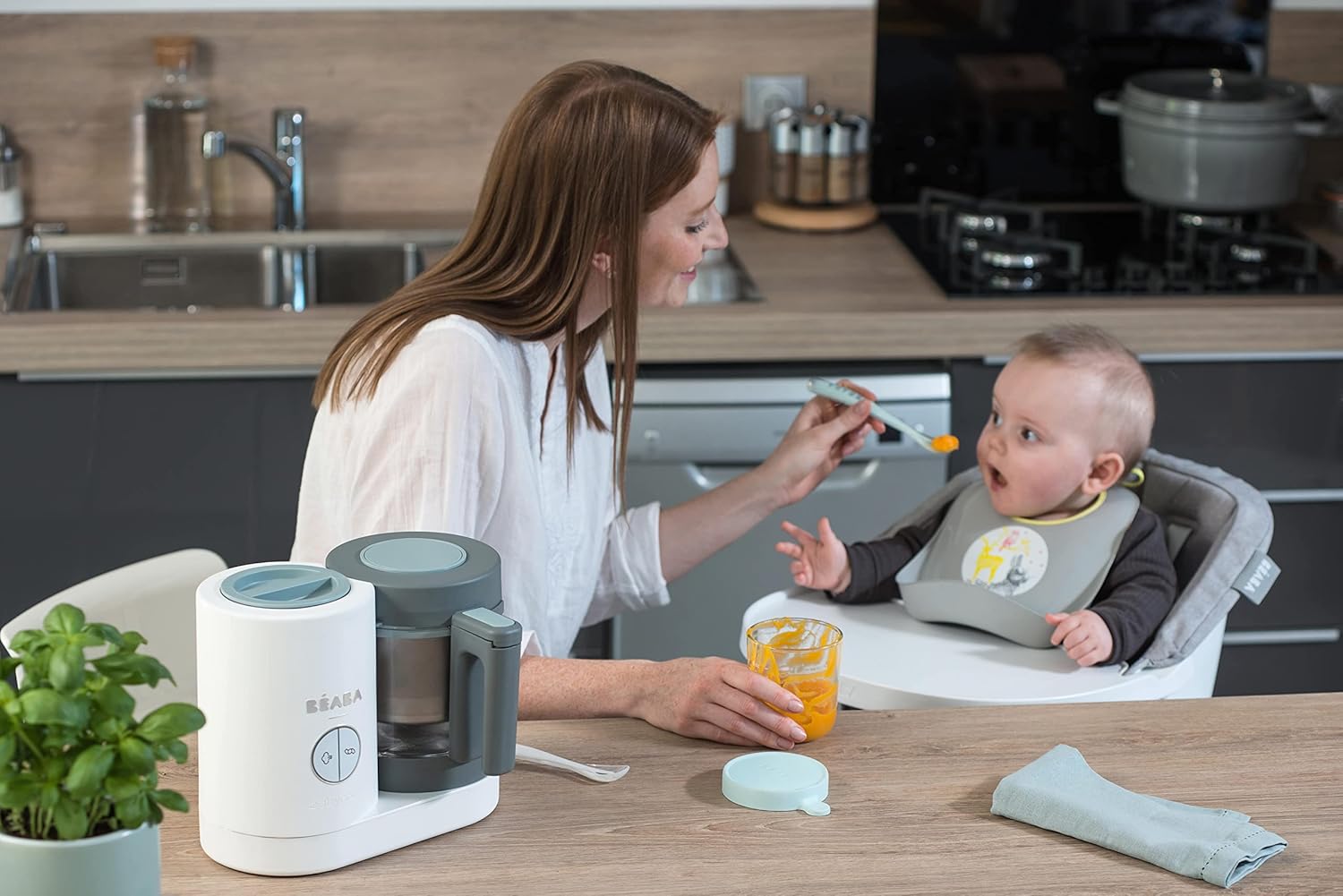BÉABA, Babycook Neo, mikser parowy 6 w 1, robot dla niemowląt, wyprodukowany we Francji, szklana miska, zbiornik ze stali nierdzewnej, duża pojemność, dywersyfikacja żywności, małe doniczki dla