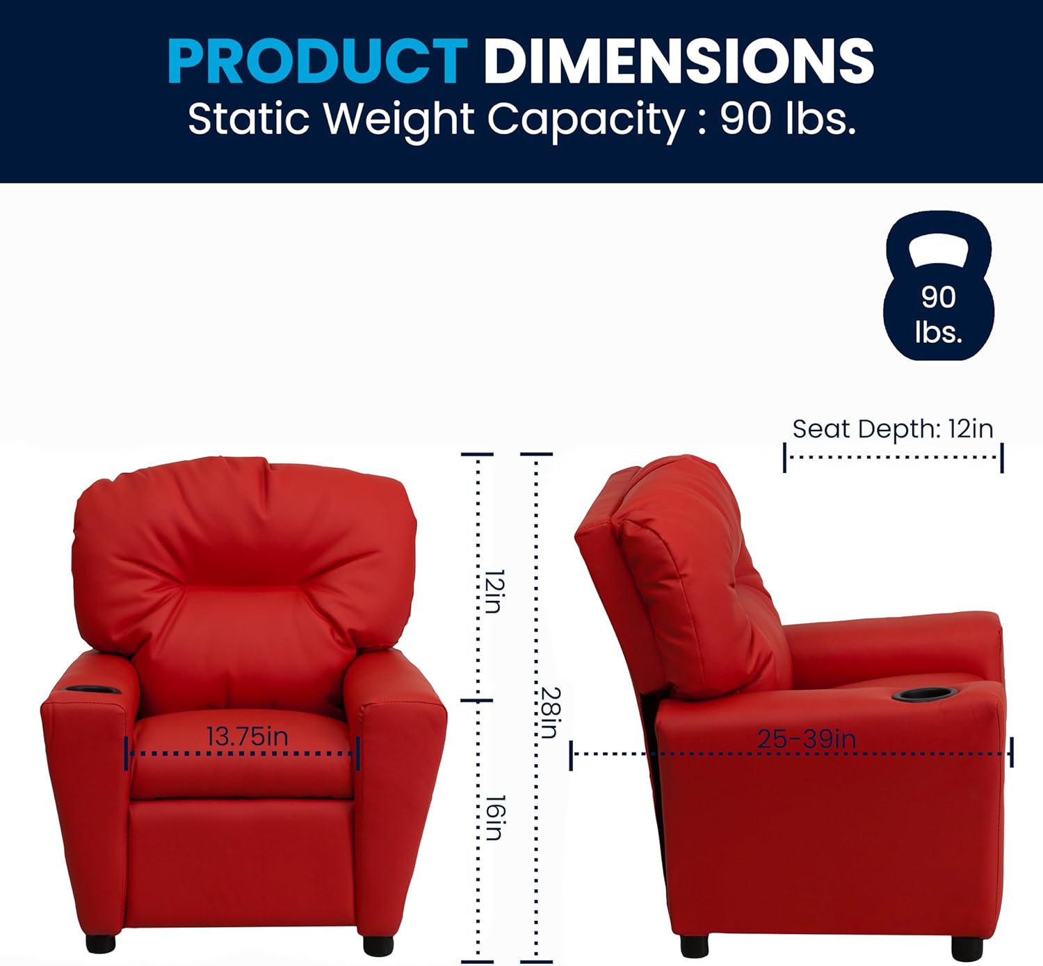 Flash Furniture Współczesny leżak dziecięcy z uchwytem na kubki, drewno, beżowy winyl, 66,04 x 53,34 x 53,34 cm