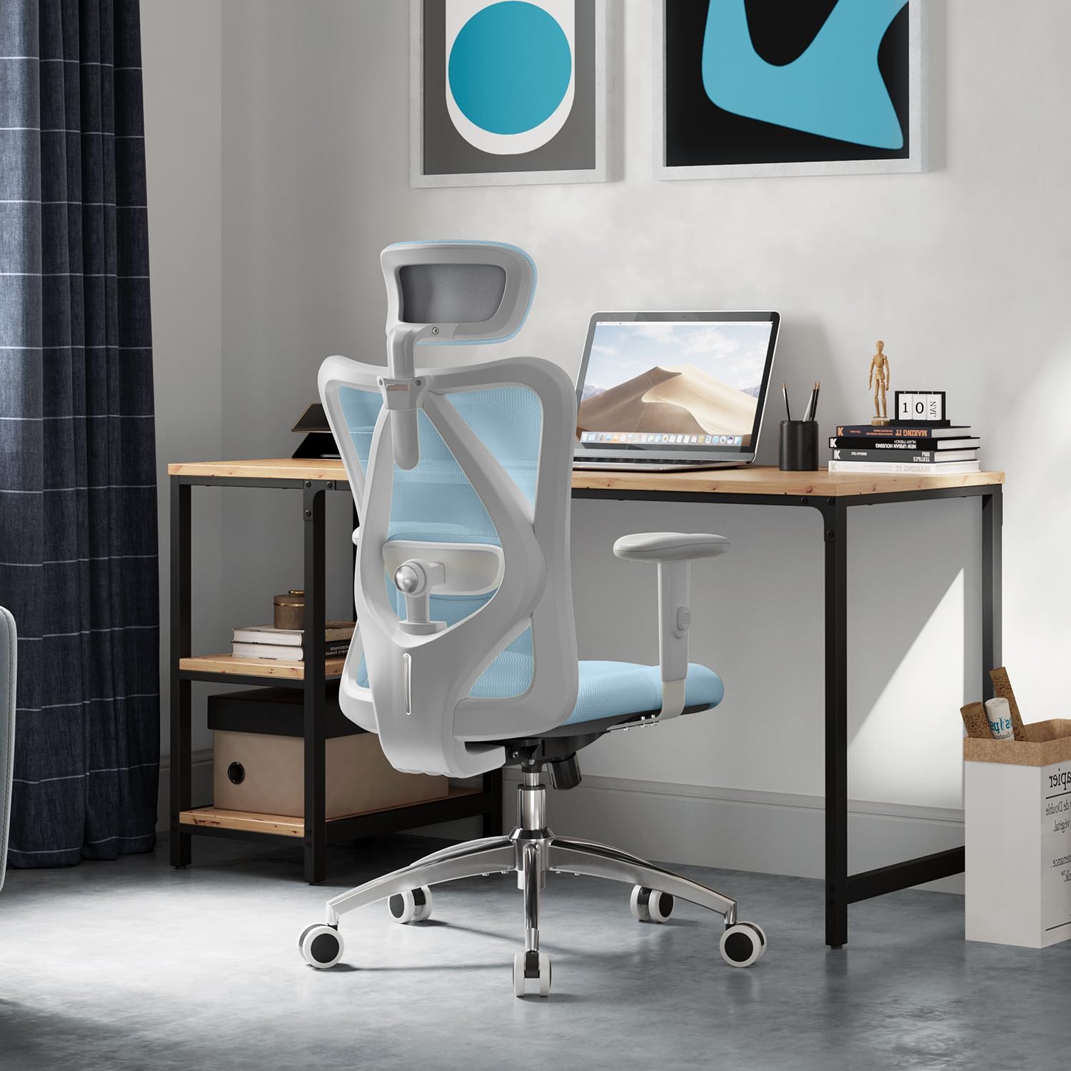 SIHOO Ergonomiczne krzesło biurowe, komputerowe krzesło biurowe z regulowanym podparciem lędźwiowym i zagłówkiem, oddychające siatkowe krzesło do gier z wygodną grubą poduszką i regulowanymi podłokietnikami, krzesło obrotowe do nauki w domu (czarne)