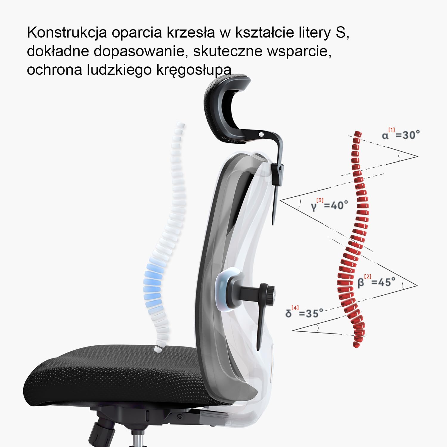 SIHOO Ergonomiczne krzesło biurowe, komputerowe krzesło biurowe z regulowanym podparciem lędźwiowym i zagłówkiem, oddychające siatkowe krzesło do gier z wygodną grubą poduszką i regulowanymi podłokietnikami, krzesło obrotowe do nauki w domu (czarne)