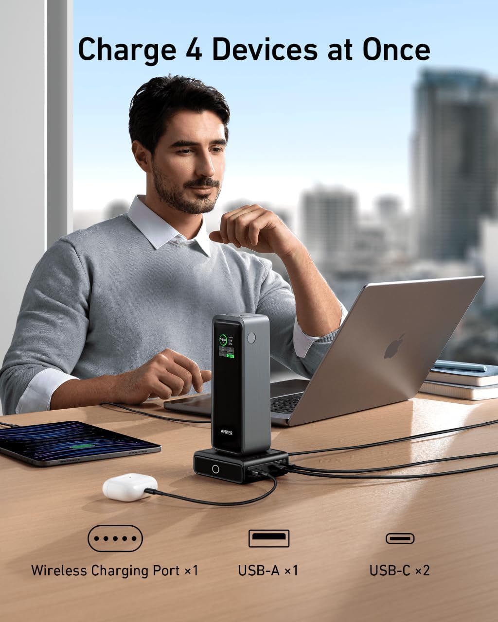 Anker Prime power bank 27650 mAh 250W w zestawie baza ładująca, szybkie ładowanie, kompaktowa przenośna ładowarka do podróży, kontrola aplikacji, kompatybilny z MacBook, iPhone, iPad i innymi